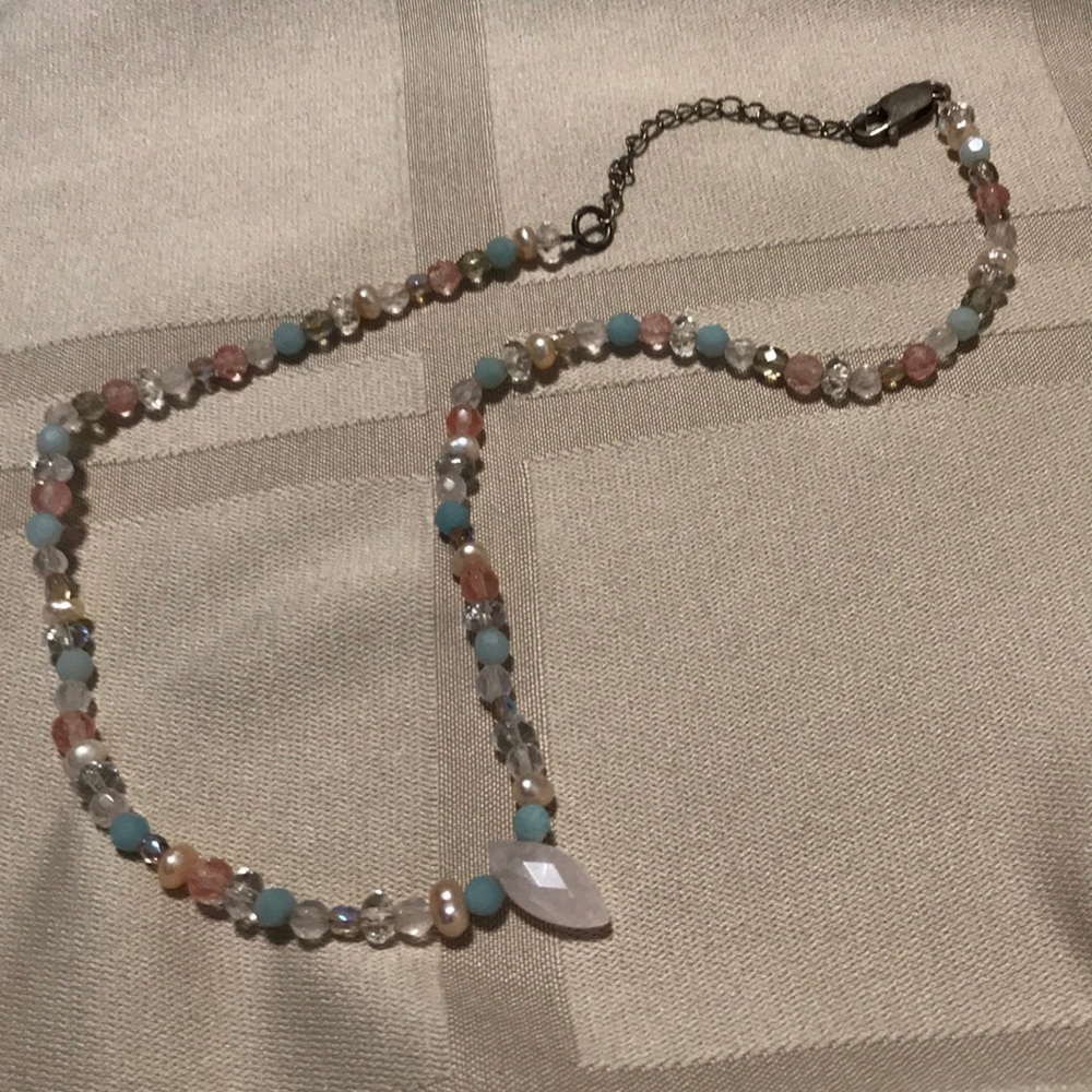 Vintage pink quartz and crystal necklace